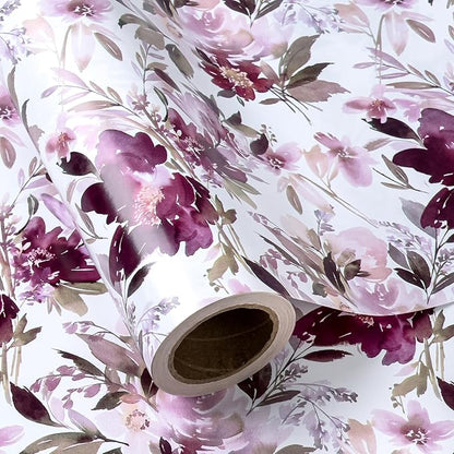 WRAPAHOLIC 30 Inch Jumbo Reversible Floral Wrapping Paper - 30 Inch x 100 Feet Purple Floral Design for Wedding, Birthday, Mothers Day, Baby Shower, Anniversary