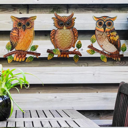 Owl Decor Metal Wall Art Outdoor Indoor,9 Inch Set of 3,Exquisite Owl Decorations for Home Garden Patio Porch Bedroom Kitchen, Metal Bird Wall Art