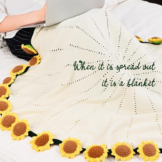 Sunflower Gifts for Women-Teacher Appreciation Gifts-Sunshine Teacher Friend Mom Sister Grandma Birthday Retirement Gifts,Thank you,Get well, Sunflower Crochet Flower Bouquet Blanket 63 Inches