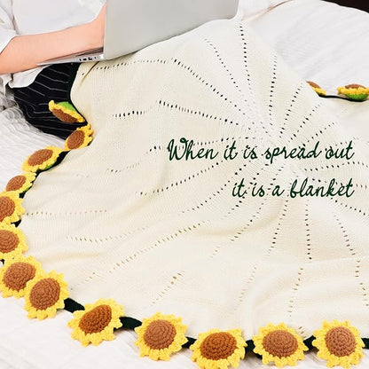 Sunflower Gifts for Women-Teacher Appreciation Gifts-Sunshine Teacher Friend Mom Sister Grandma Birthday Retirement Gifts,Thank you,Get well, Sunflower Crochet Flower Bouquet Blanket 63 Inches