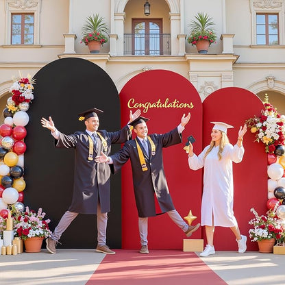 Black and Red Arch Backdrop Cover 6FT 5FT 4FT Arch Covers Stretchy Backdrop Set of 3, Wedding Arch Cover Spandex Fitted Double-Color Fabric Arch Covers for Party Baby Shower Birthday Decoration