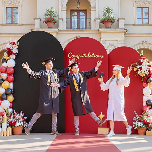Black and Red Arch Backdrop Cover 8FT 7.2FT 6.6FT Arch Covers Stretchy Backdrop Set of 3, Wedding Arch Cover Spandex Fitted Double-Color Fabric Arch Covers for Party Baby Shower Birthday Decoration