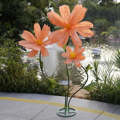 Artificial Giant Flowers for Decoration,Large Paper Daisies Flowers with Stems and Stands Base,Big Flower Decor for Wedding Birthday Party Garden, Party Banquet Background Decor (Orange)