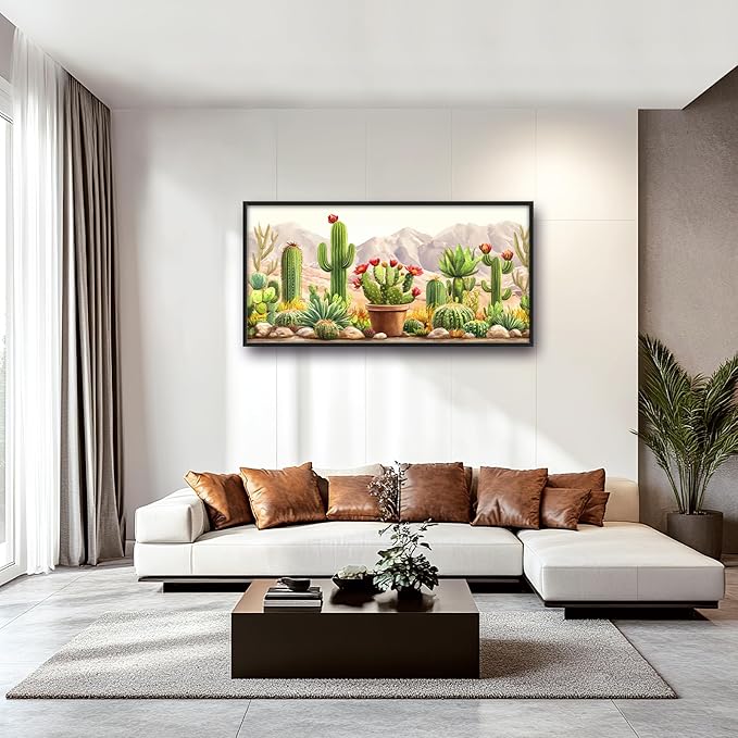 Western Cactus Succulents Large Decor Wall Art Framed Pictures for Living Room, Desert Landscape Oversized Canvas Print Painting Modern Extra Large Framed Artwork for Bedroom Office 60"x30"