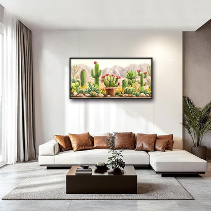 Western Cactus Succulents Large Decor Wall Art Framed Pictures for Living Room, Desert Landscape Oversized Canvas Print Painting Modern Extra Large Framed Artwork for Bedroom Office 60"x30"