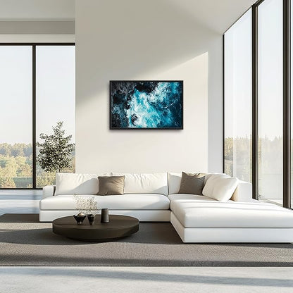Blue Ocean Large Wall Art Framed Wall Decor for Living Room Ocean Reef Pictures Oversized Canvas Print Painting Modern Extra Large Artwork for Bedroom Office Home Decor 36"x24"