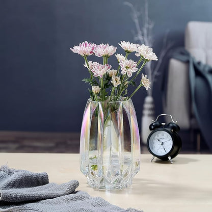 Glass Vase - Modern Ribbed Glass Vase for Flowers, Candles, and Decorative Accents -Black Grey, Amber, Clear and Colored Tall/Short Glass Vase for Centerpieces Home Table Decor (Colored, H-7.87inch)