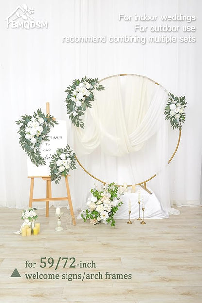 Wedding Arch Faux Flowers Set of 2, Welcome Sign Floral Decoration and Wedding Signs for Ceremony Reception Table Home Decoration (2ps White)