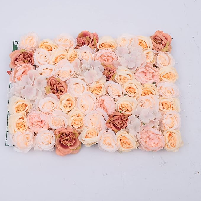 Gdrasuya10 4pcs Realistic Flower Wall Background Artificial Flowers Wall Backdrop Panel 3D Silk Rose Fake Flower Wall Panel Banquet Wedding Party Decor, Photography Background 60 x 40 cm