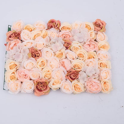 Gdrasuya10 4pcs Realistic Flower Wall Background Artificial Flowers Wall Backdrop Panel 3D Silk Rose Fake Flower Wall Panel Banquet Wedding Party Decor, Photography Background 60 x 40 cm