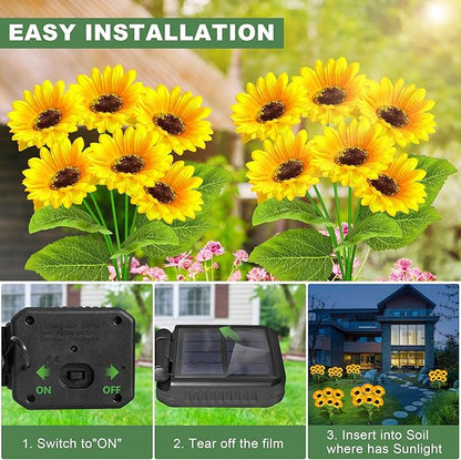 2 Pack with 12 Sunflower Solar Lights Outdoor Garden Decor,Solar Flowers Lights Waterproof,Sunflowers Gifts for Mom Women Grandma Birthday,Decorative Stakes Lights for Landscape Yard Patio Lawn