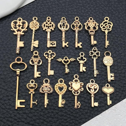 WOCRAFT 60pcs KC Gold Small Key Charms Bracelet Charms for Jewelry Making Sets DIY Necklace Bracelet Keychain Crafting Charms Kit Craft Supplies (SN925)
