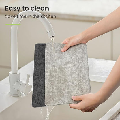 Placemats Set of 6, Faux Leather Heat Resistant Wipeable Placemats, Dual Sided Waterproof Washable Table Mats with Coaster, Suitable for Kitchen, Dining, Table Decor(6, Black Light Gray)