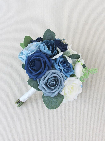 Rinlong 1Pc Navy Blue Bridesmaids Bridal Bouquet Artificial Wedding Bouquets for Bride Bridesmaid Silk Bouquet for Wedding Prom
