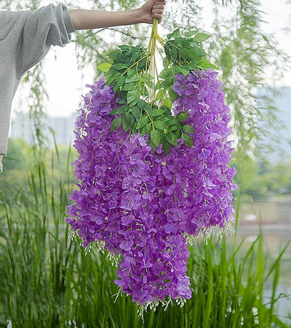 Artificial Flowers Hanging Flowers, Fake Wisteria Flower Garland Silk Vines Rattan String Decor for Home Wedding Arch Wall Garden Greenery Bedroom Outdoor Office Party Decoration (12, Light Purple)