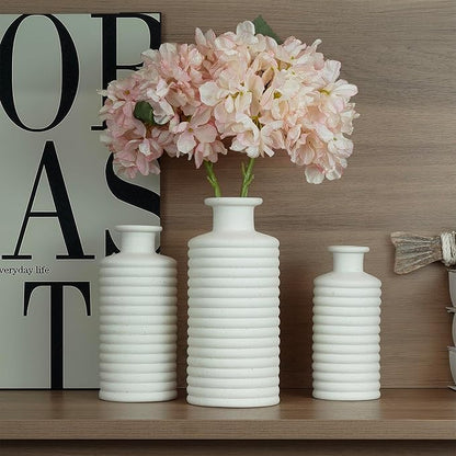 Ceramic Vase Set, Cream White Vases Home Decor, Boho Rustic Farmhouse Vase for Pampas Grass Fresh Flowers, Modern Vases for Living Room, Bedroom, Bathroom, Entryway, Dresser Table Decor