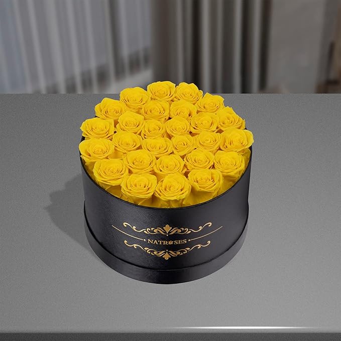 NATROSES 27 Piece Forever Preserved Roses in a Box, Preserved Flowers for Delivery Birthday, Flowers Gifts for Mothers Day, Yellow