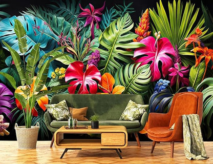 Tropical Jungle Wallpaper Peel and Stick Colorful Botanical Leaf Self Adhesive Wall Mural for Living Room Bedroom 157"x108"