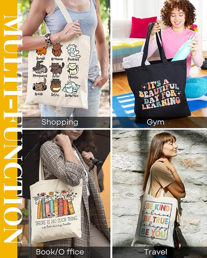 AUSVKAI Canvas Tote Bag Aesthetic for Women, Reusable Grocery Bag with Cat, fourth wing Cotton Bags for Shopping Beach Trendy Retirement Gifts