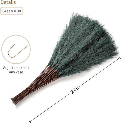 Green Pampas Grass Decor - 30pcs 24 Inch Artificial Pampas Grass Decor Tall, Fake Pompas Grass for Vase Filler, Table Centerpieces, Wedding, Party and Green Home Decor (Green)