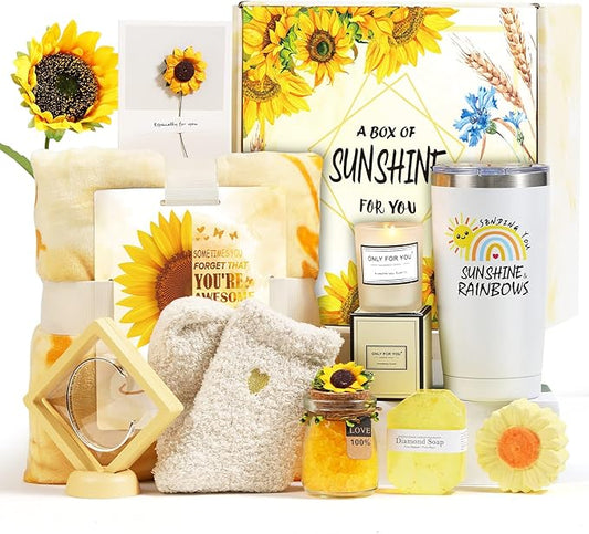 Christmas Gifts for Women, Sending Christmas Sunflower Gift for Mom, 10 Pcs Spa Gifts for Women, Birthday Gift Sets, Unique Holiday Basket for Mom, Girlfriend, Sister, Wife