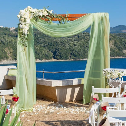VOK Wedding Arch Draping Fabric Chiffon Fabric, 29in x 18Ft Sheer Chiffon Outdoor Curtain for Wedding Ceremony Birthday Party Decoration (Sage Green,1 Panel)