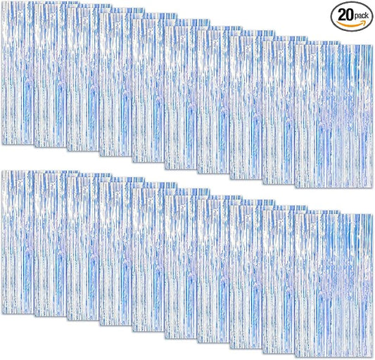 20 Pack Foil Curtain Backdrop Iridescent Metallic Tinsel Foil Fringe Curtains Photo Booth Props for Birthday Wedding Engagement Baby Shower Bachelorette Christmas Holiday Celebration Party Decoration