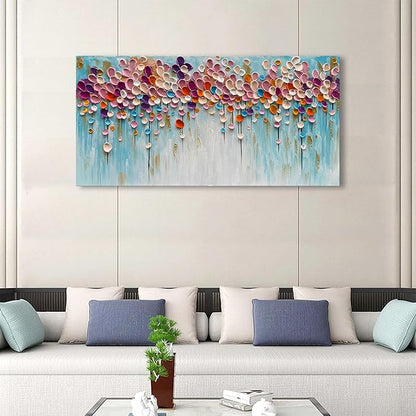 Hand-Painted 24x48 inch Red Flower Canvas Wall Art Painting Contemporary Art Works Living Room, Bedroom, Dining Room Wall Decoration