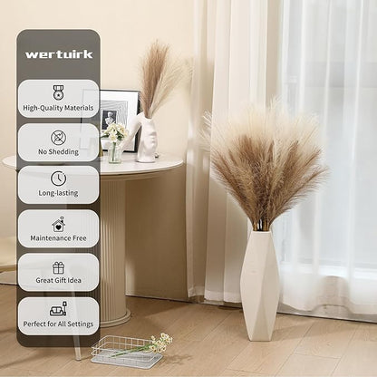 9 Stems Faux Pampas Grass - 38 Inch Long Fluffy Pompous Grass Bulk, Big Artificial Pompas Floral for Baby Shower Decoration, Wedding Centerpieces and Boho Home Decor (Beige & Taupe)