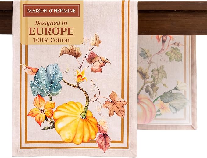 Maison d' Hermine Table Runner 100% Cotton Single Layer Table Runners 108 inches Long for Thanksgiving Christmas Decorations Home Kitchen Dining Party Wedding (Potiron, 14.5" x 108")