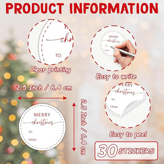 Red Merry Christmas Gifts Tags Stickers, 30 Pcs Christmas Name Tags for Gifts, 2.5x2.5 Inch Holiday Presents Sticker Labels, Festive Chrismas Name Tag for Gift Wrapping Bags Classroom-D26