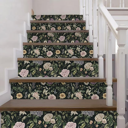HeloHo Vintage Floral Peel and Stick Wallpaper 17.3"x393.7" Boho Contact Paper Dark Flower Self-Adhesive Removable Wallpaper Renter Friendly Botanical Wall Paper for Cabinets Bedroom Vinyl Rolls