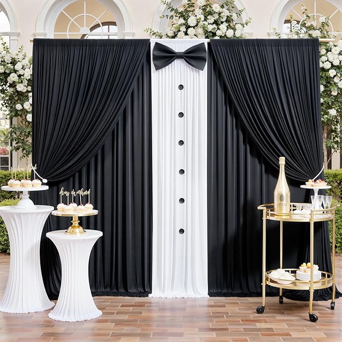 gogoparti 10 ft × 12 ft Black Backdrop Curtain for Wedding Parties, 2 Panels Wrinkle-Free 12 FT Long Polyester Photo Backdrop Drapes for Birthday, Baby Shower, Halloween Photography Background