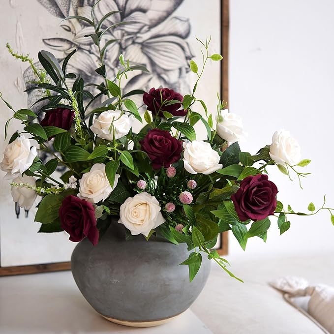 FiveSeasonStuff Light Champagne Artificial Roses Real Touch Silk Flowers with 12 Stems Wedding Bridal Bouquet Home Décor