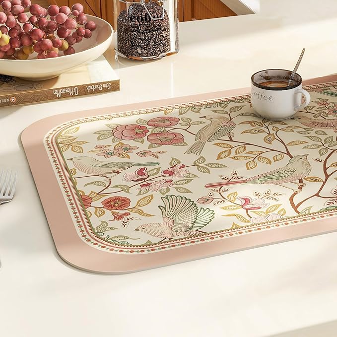 patdrea French Floral Bird Rectangular PVC Placemats, Pack of 6, Waterproof Insulation, Soft and Durable, Suitable for Dining Table, Kitchen and Coffee Table Decoration,12"*17"