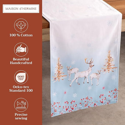 Maison d' Hermine Table Runner 100% Cotton Double Layer Table Runners 108 inches Long for Thanksgiving Christmas Decorations Home Kitchen Dining Party Wedding (Fairy Tale Forest, 14.5" x 108")