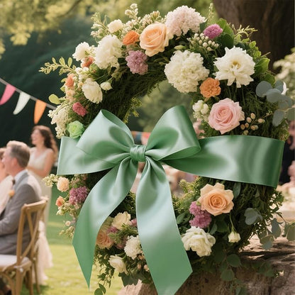 Sage Green Satin Ribbon 4 inch X 15 Yards Polyester Ribbon for Gift Wrapping Very Suitable for Weddings Party Hair Bow Invitation Decorations and More