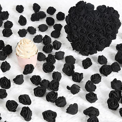 INSUNSIXMini Foam Rose Heads 500PCS Black Artificial Flower Foam Fake Flower Bulk for DIY Crafts Wedding Bouquets Baby Shower Centerpieces Floral Arrangements Party Tables Home Decorations(Black)