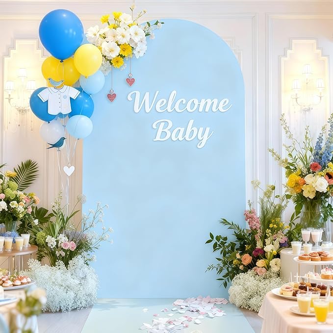 6FT Blue Arch Backdrop Cover - Polyester Fitted Wedding Arch Stand Covers Round Top Chiara Arch Backdrop Cover for Birthday Party Banquet Photo Background Decoration