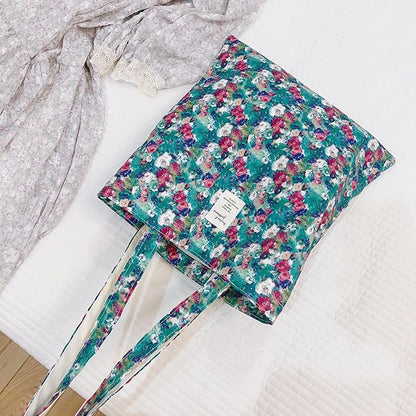 Cotton Canvas Tote Bag Reusable Soft Grocery Cloth Bag Floral Shoulder Bag for Beach Travel Shopping