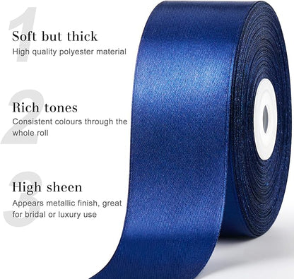 1-1/2 Inches 50 Yards Dark Blue Satin Ribbon, Solid Fabric Ribbon Roll for Flower Bouquets, Gift Wrapping, Wedding, Handmade Crafts