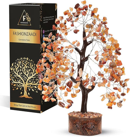 FASHIONZAADI Crystal Tree of Life Home and Office Feng Shui Decor, Carnelian Healing Crystal Handmade Bonsai Tree for Positive Energy, Good Luck, Money, Christmas Decor, Birthday Gifts for Women, Mom