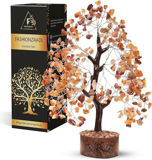 FASHIONZAADI Crystal Tree of Life Home and Office Feng Shui Decor, Carnelian Healing Crystal Handmade Bonsai Tree for Positive Energy, Good Luck, Money, Christmas Decor, Birthday Gifts for Women, Mom