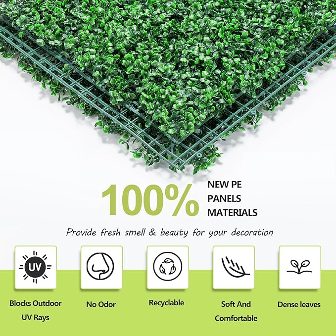 AOKIE 20"X20" Artificial Grass Wall, 12Pcs Boxwood Hedge Wall Panels UV-Anti Grass Backdrop Wall Decor, Greenery Privacy Hedge Screen for Indoor Outdoor Patio Balcony, Party Garden Fence Decor