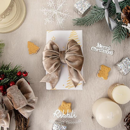 Ribbli Camel Velvet Wired Ribbon 1.5 Inch Velvet with Satin Christmas Ribbon for Gift Wrapping Christmas Tree Decoration Crafts Wreaths Supplies-Continuous 10 Yards