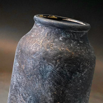 Rustic Ceramic Vase, Terracotta Pottery Decorative Vase, Farmhouse Decor for Living Room, Home, Fireplace, Shelf Decor, 9 Inch, Bronze