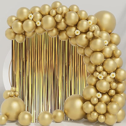 3 Pack 3.3 x 8.2 ft Matte Gold Foil Fringe Backdrop Curtains, Tinsel Streamers Party Decorations, Fringe Backdrop, Door Shimmer for Graduation, New Years Eve, Birthday Party