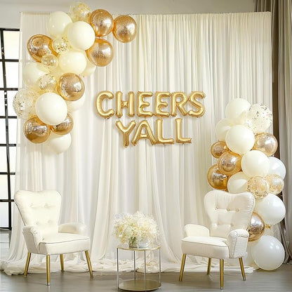 10ft x 10ft Ivory Backdrop Curtain Drapes, Wrinkle-Free Sheer Chiffon Fabric Photo Background Panels for Wedding Arch Party Ceremony Stage Photography Decorations