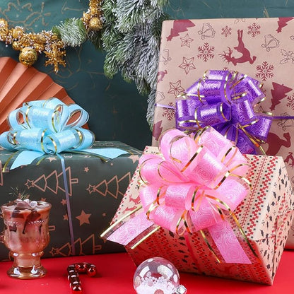 12 Pieces Mixed Color Pull Bow Wrapping Pull Bow Ribbon Pull Bows for Wedding Baskets,6 Inches Diameter Gift Bows, Large Bows for Presents (Style3, 12Pcs)