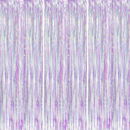 Iridescent Party Backdrop 3Packs, Transparent Tinsel Foil Fringe Curtain Streamers for Girls Birthday, Weddings,Engagement, Mermaid, Unicorn Theme Party Decorations 3.3x8.2ft